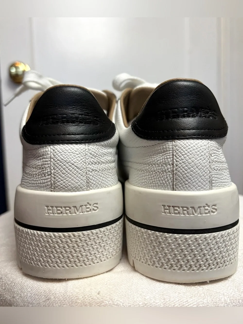 Hermes Voltage Leather Platform H sneakers, wht/blk, H embossed sole, 36(larger)